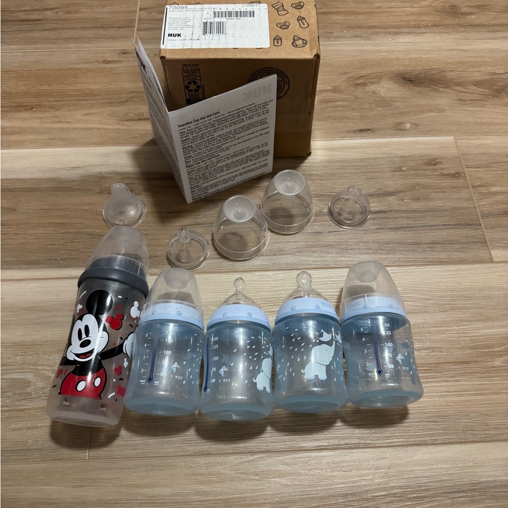 NUK Smooth Flow Anti-Colic Bottle Lot (with NEW Nipples) + Mickey bottle